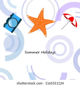 beach umbrella camera starfish summer holiday vector background