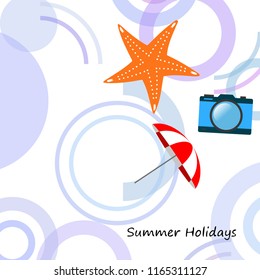 beach umbrella camera starfish summer holiday vector background