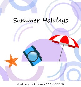 beach umbrella camera starfish summer holiday vector background