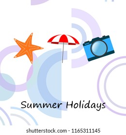 beach umbrella camera starfish summer holiday vector background