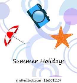 beach umbrella camera starfish summer holiday vector background