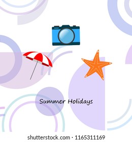 beach umbrella camera starfish summer holiday vector background
