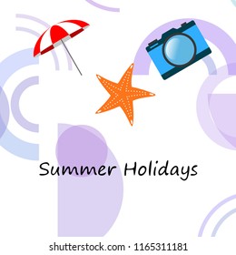 beach umbrella camera starfish summer holiday vector background