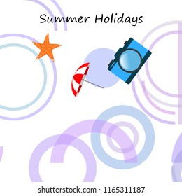 beach umbrella camera starfish summer holiday vector background