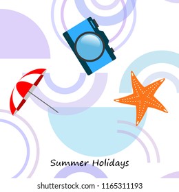 beach umbrella camera starfish summer holiday vector background