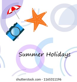 beach umbrella camera starfish summer holiday vector background