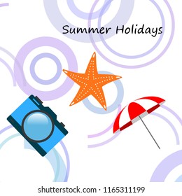 beach umbrella camera starfish summer holiday vector background