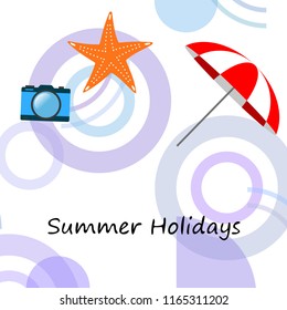 beach umbrella camera starfish summer holiday vector background