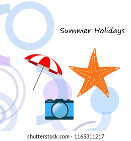 beach umbrella camera starfish summer holiday vector background