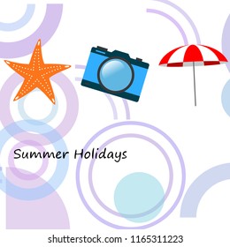 beach umbrella camera starfish summer holiday vector background