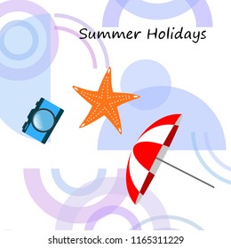 beach umbrella camera starfish summer holiday vector background