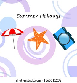 beach umbrella camera starfish summer holiday vector background