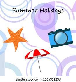 beach umbrella camera starfish summer holiday vector background