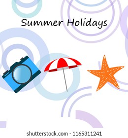 beach umbrella camera starfish summer holiday vector background