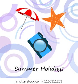 beach umbrella camera starfish summer holiday vector background