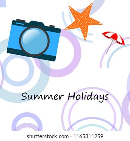 beach umbrella camera starfish summer holiday vector background