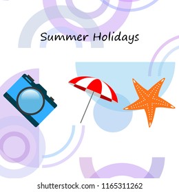 beach umbrella camera starfish summer holiday vector background