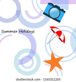 beach umbrella camera starfish summer holiday vector background