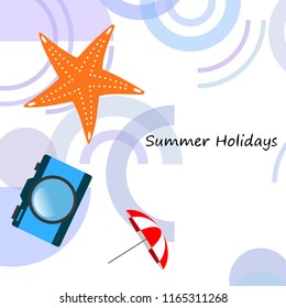 beach umbrella camera starfish summer holiday vector background