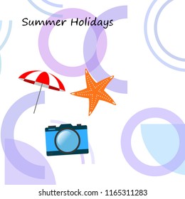 beach umbrella camera starfish summer holiday vector background