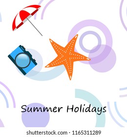 beach umbrella camera starfish summer holiday vector background