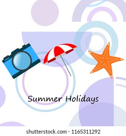 beach umbrella camera starfish summer holiday vector background