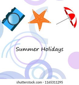 beach umbrella camera starfish summer holiday vector background