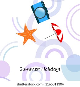 beach umbrella camera starfish summer holiday vector background