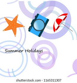 beach umbrella camera starfish summer holiday vector background
