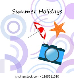 beach umbrella camera starfish summer holiday vector background