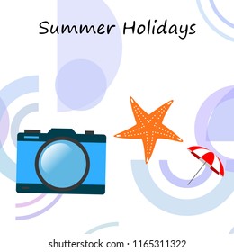 beach umbrella camera starfish summer holiday vector background