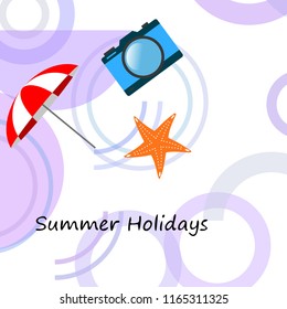 beach umbrella camera starfish summer holiday vector background