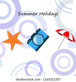 beach umbrella camera starfish summer holiday vector background