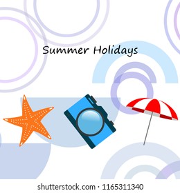 beach umbrella camera starfish summer holiday vector background