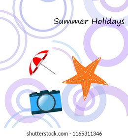 beach umbrella camera starfish summer holiday vector background