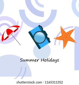 beach umbrella camera starfish summer holiday vector background
