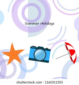beach umbrella camera starfish summer holiday vector background