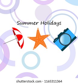 beach umbrella camera starfish summer holiday vector background