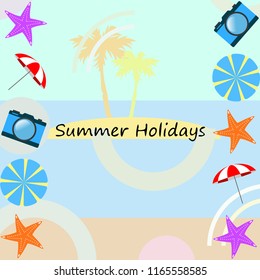 beach umbrella camera starfish summer holiday vector background