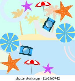 beach umbrella camera starfish summer holiday vector background