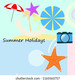 beach umbrella camera starfish summer holiday vector background