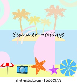 beach umbrella camera starfish summer holiday vector background
