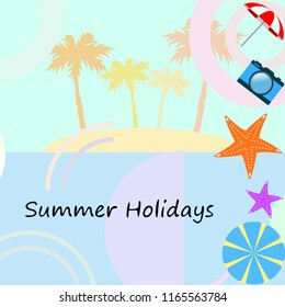 beach umbrella camera starfish summer holiday vector background