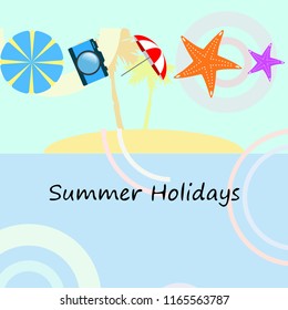 beach umbrella camera starfish summer holiday vector background