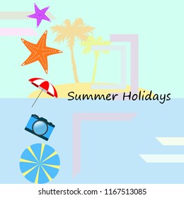 beach umbrella camera starfish summer holiday vector background