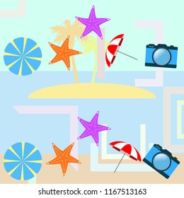 beach umbrella camera starfish summer holiday vector background