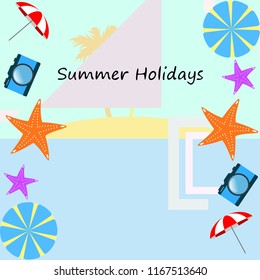 beach umbrella camera starfish summer holiday vector background