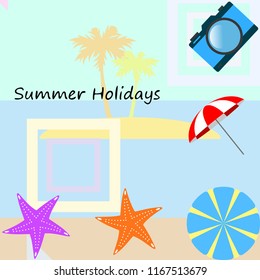 beach umbrella camera starfish summer holiday vector background