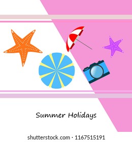 beach umbrella camera starfish summer holiday vector background