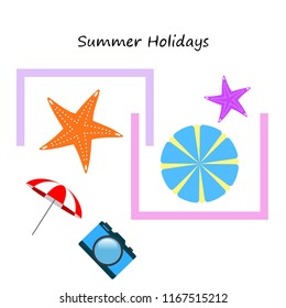 beach umbrella camera starfish summer holiday vector background